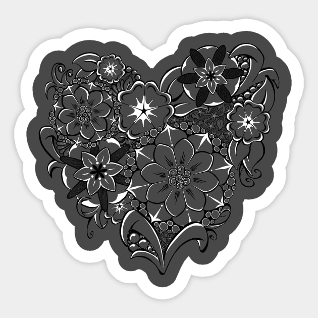 Zentangle Heart - black and white Sticker by SuspendedDreams